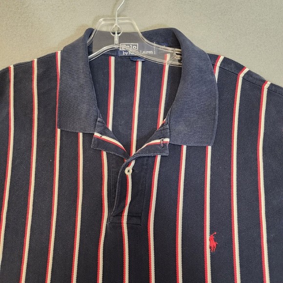 Ralph Lauren Plolo Shirt Mens 2XL Blue with Stripe Short Sleeve Vintage - Picture 3 of 16